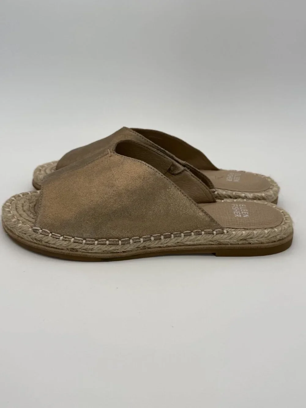 Eileen Fisher Kai Metallic Bronze Leather Espadrille Slide Sandals Size 8.5